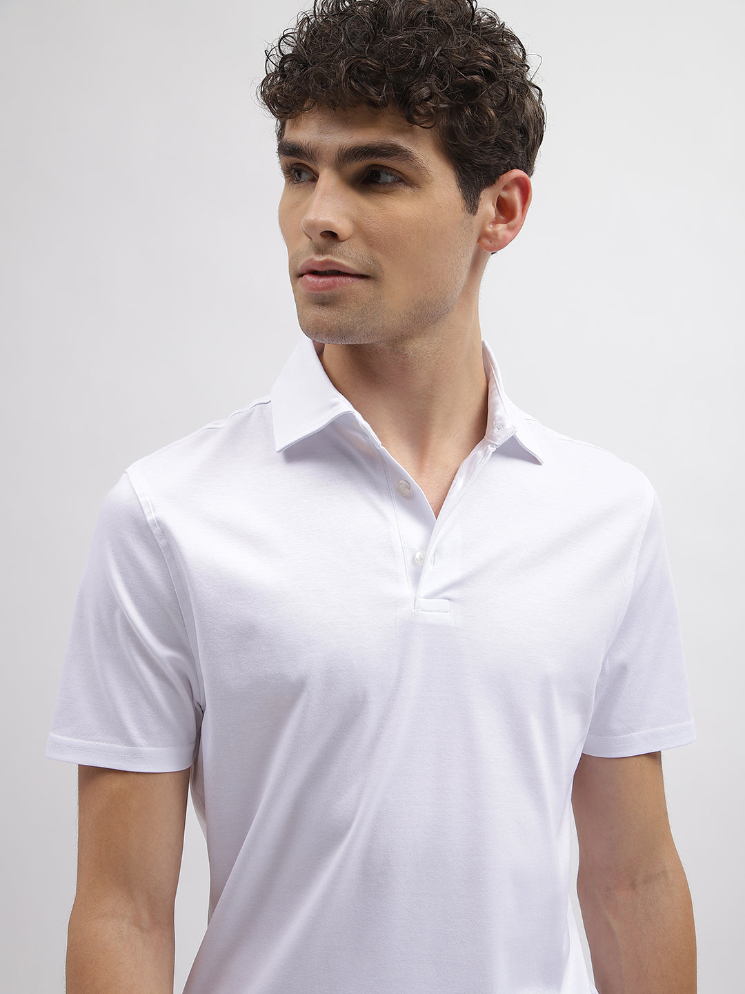 Bruun & Stengade Men White Solid Polo Collar Short Sleeves Tshirt