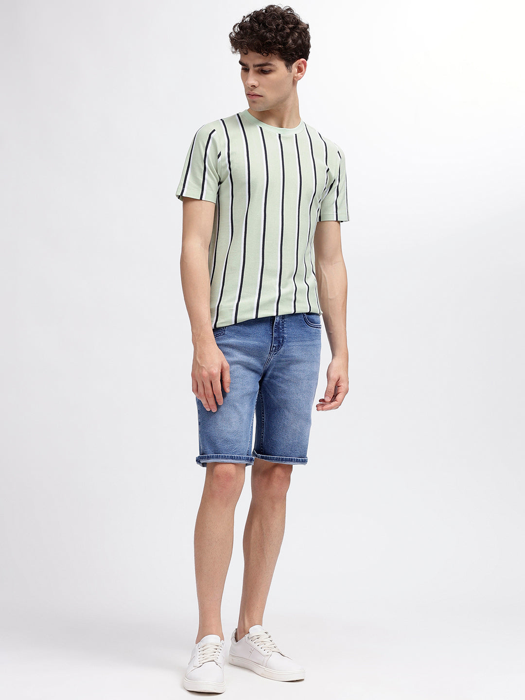 Lindbergh Men Green Striped Round Neck Short Sleeves T-Shirt