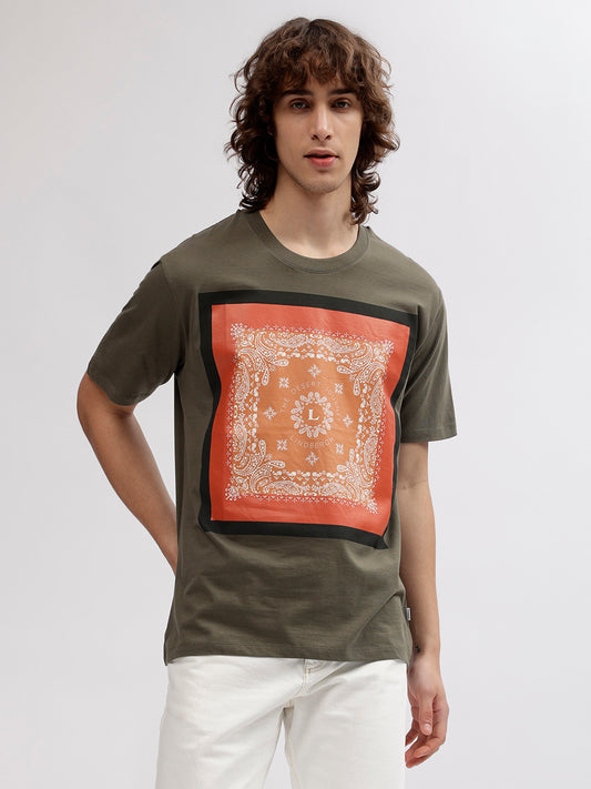 Lindbergh Men Green Printed Round Neck Short Sleeves T-shirt