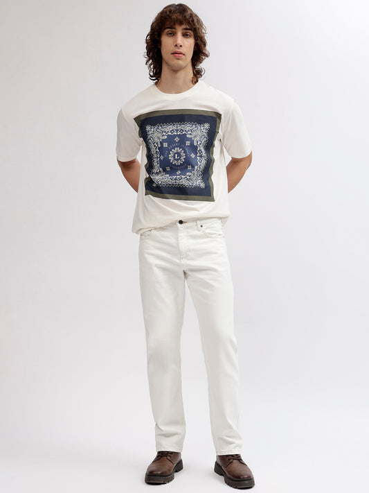Lindbergh Men White Printed Round Neck Short Sleeves T-shirt
