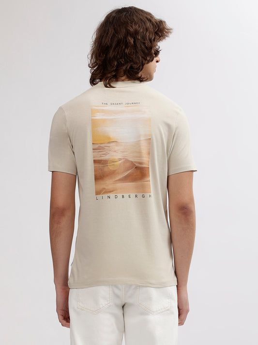 Lindbergh Men Beige Printed Round Neck Short Sleeves T-shirt