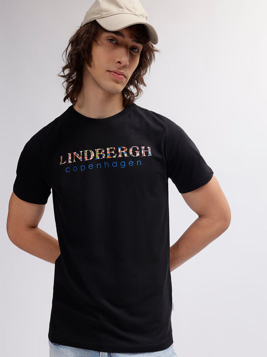 Lindbergh Men Black Solid Round Neck Short Sleeves T-shirt
