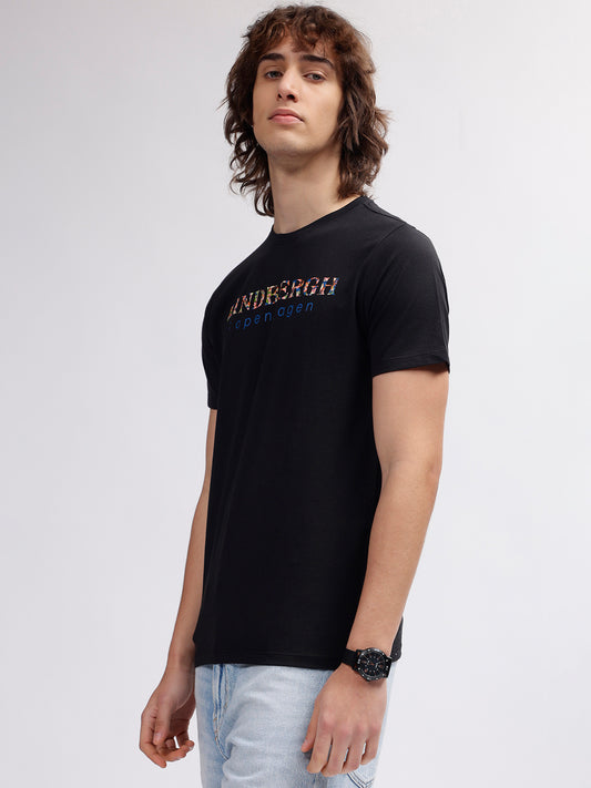Lindbergh Men Black Solid Round Neck Short Sleeves T-shirt