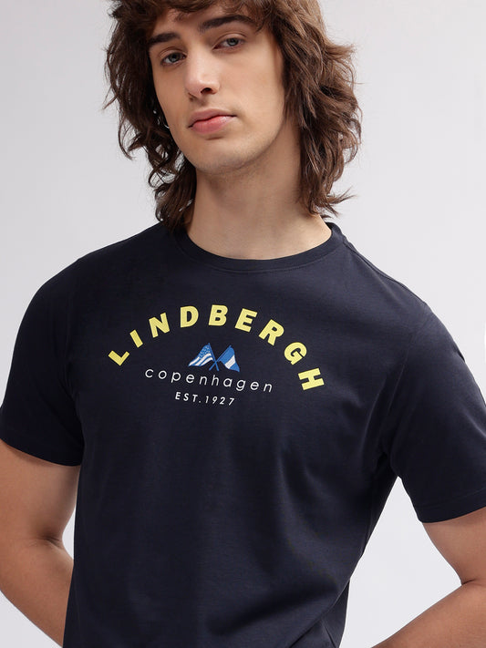 Lindbergh Men Blue Solid Round Neck Short Sleeves T-shirt