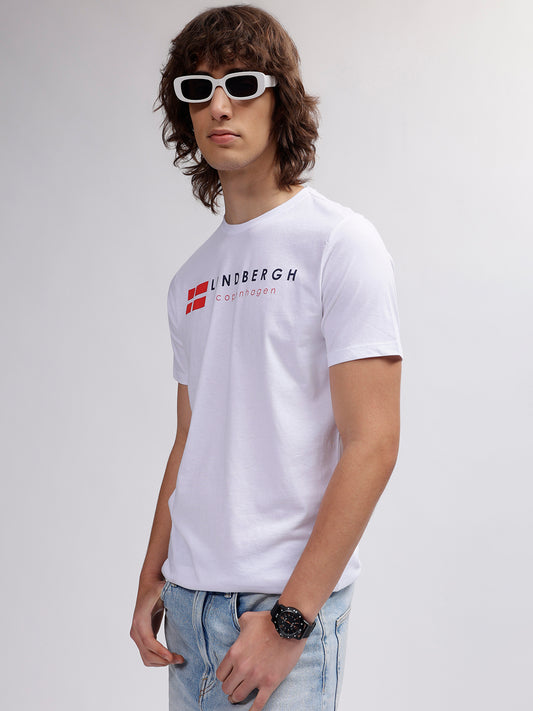 Lindbergh Men White Solid Round Neck Short Sleeves T-shirt
