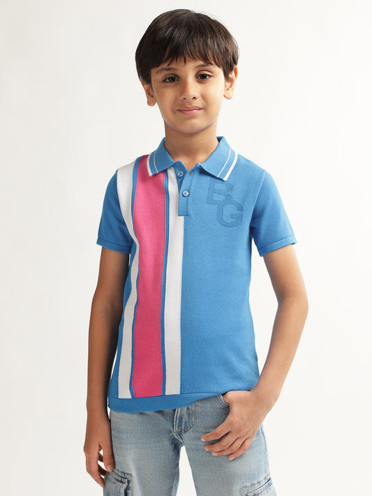 Blue Giraffe Boys Blue Colour blocked Polo Collar Short Sleeves Tshirt