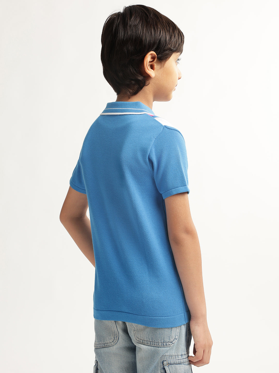 Blue Giraffe Boys Blue Colour blocked Polo Collar Short Sleeves Tshirt
