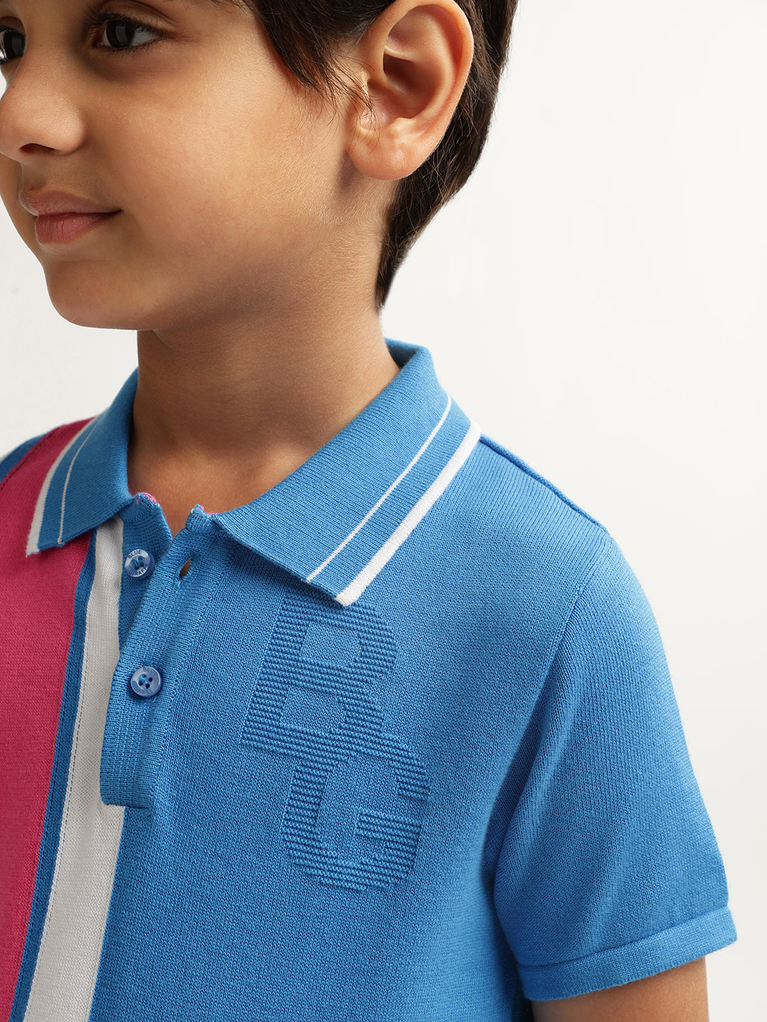 Blue Giraffe Boys Blue Colour blocked Polo Collar Short Sleeves Tshirt