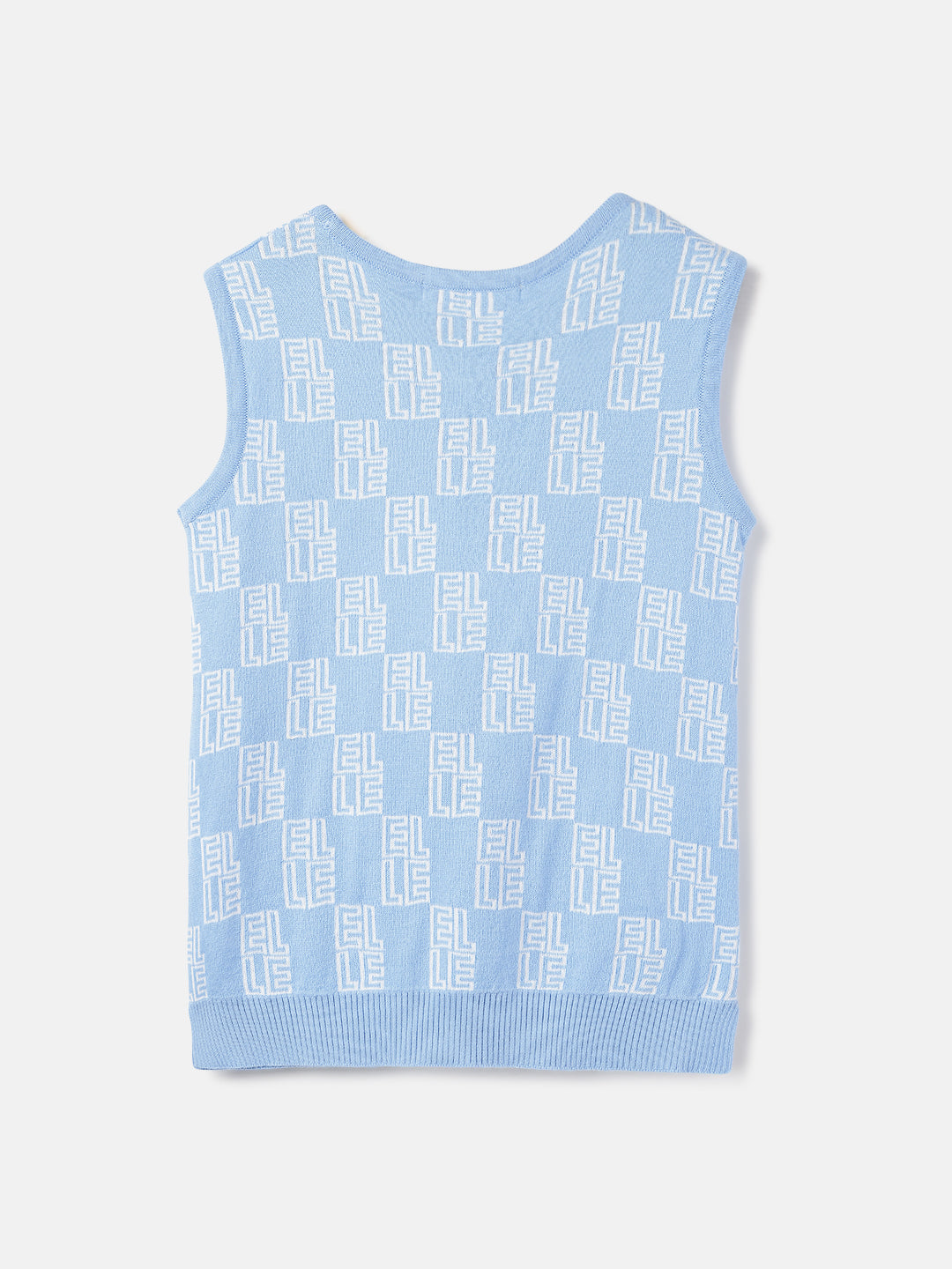 Elle Girls Blue Checked Round Neck Sleeveless Tshirt