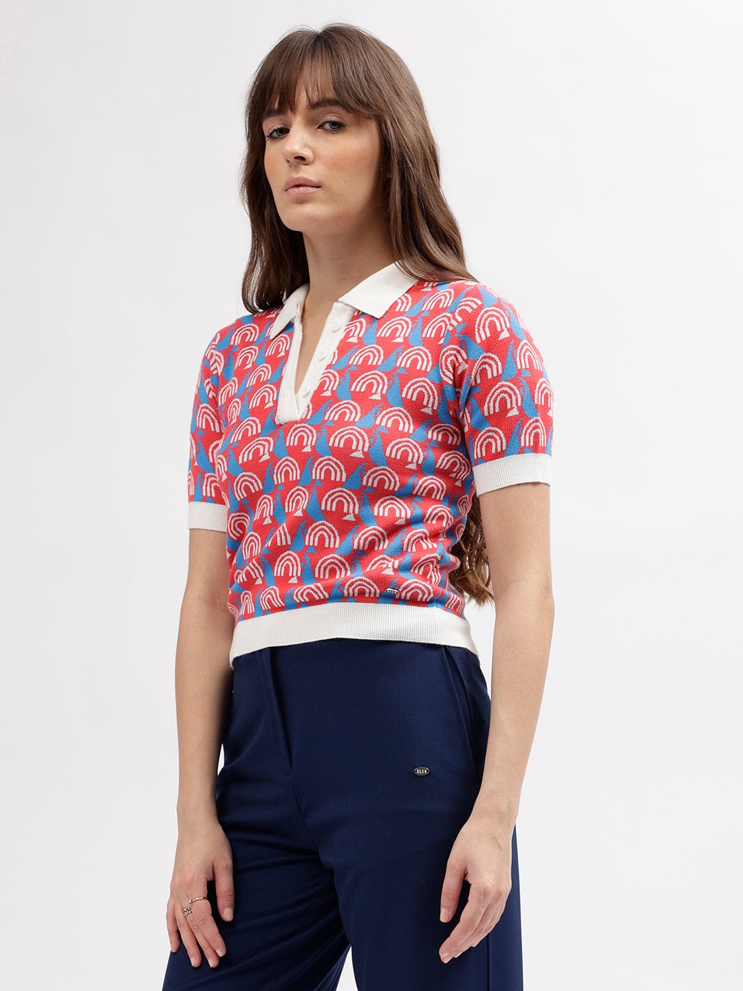 Elle Women Red Collar Tshirt