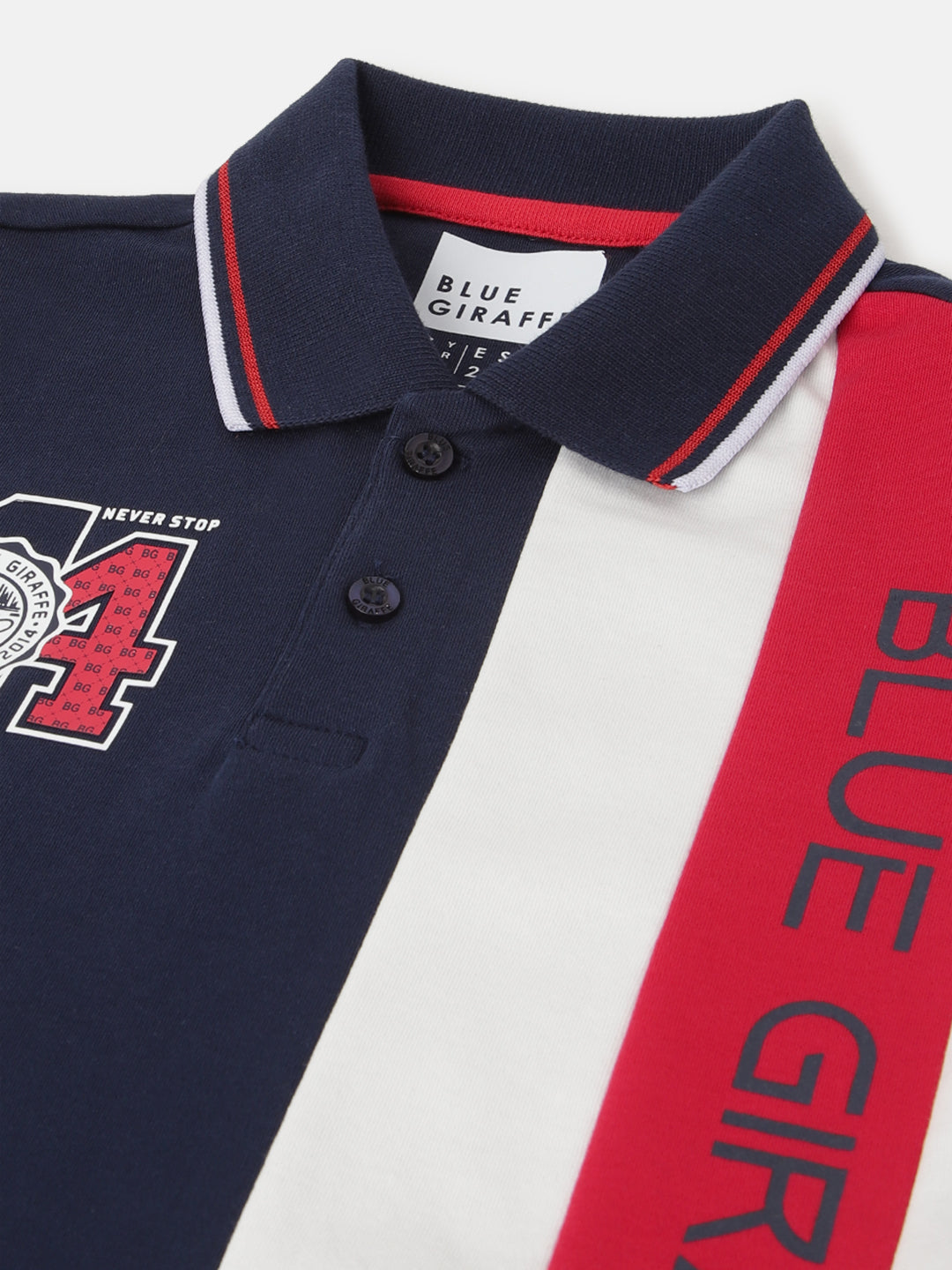 Blue Giraffe Boys Navy Blue Colour Blocked Polo Collar Short Sleeves T-Shirt