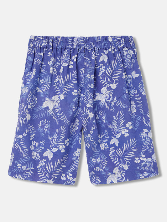 Blue Giraffe Boys Blue Printed Regular Fit Mid-Rise Shorts