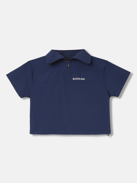 Blue Giraffe Boys Navy Blue Solid Spread Collar Short Sleeves Shirt