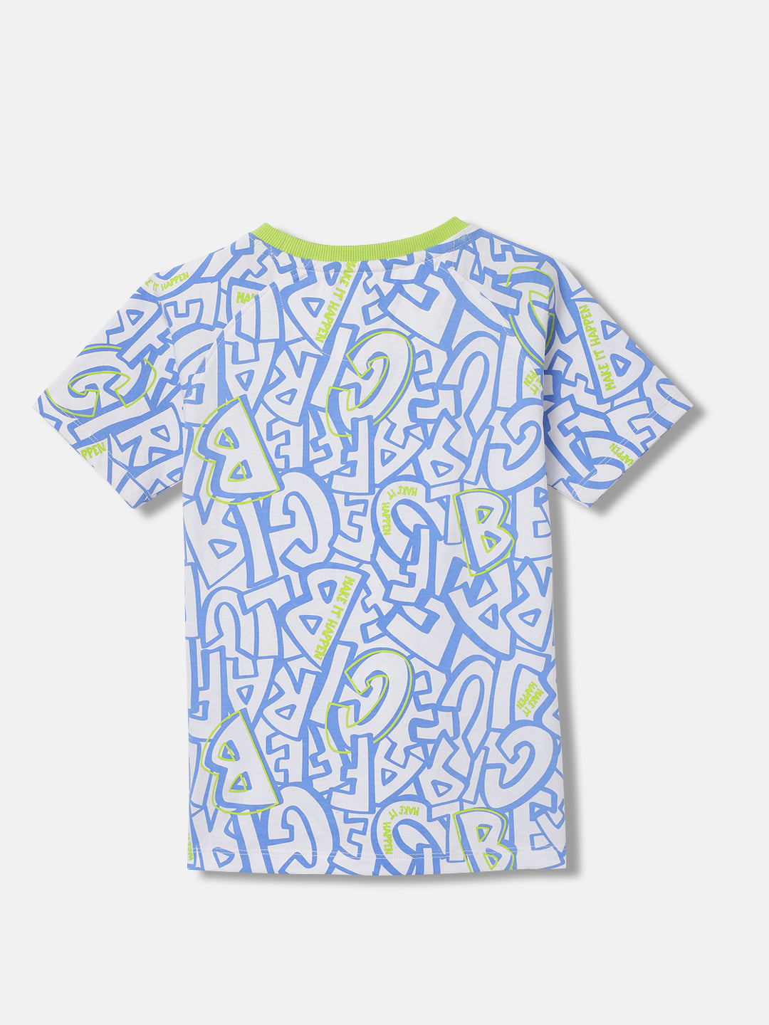 Blue Giraffe Boys White Printed Round Neck Short Sleeves Tshirt