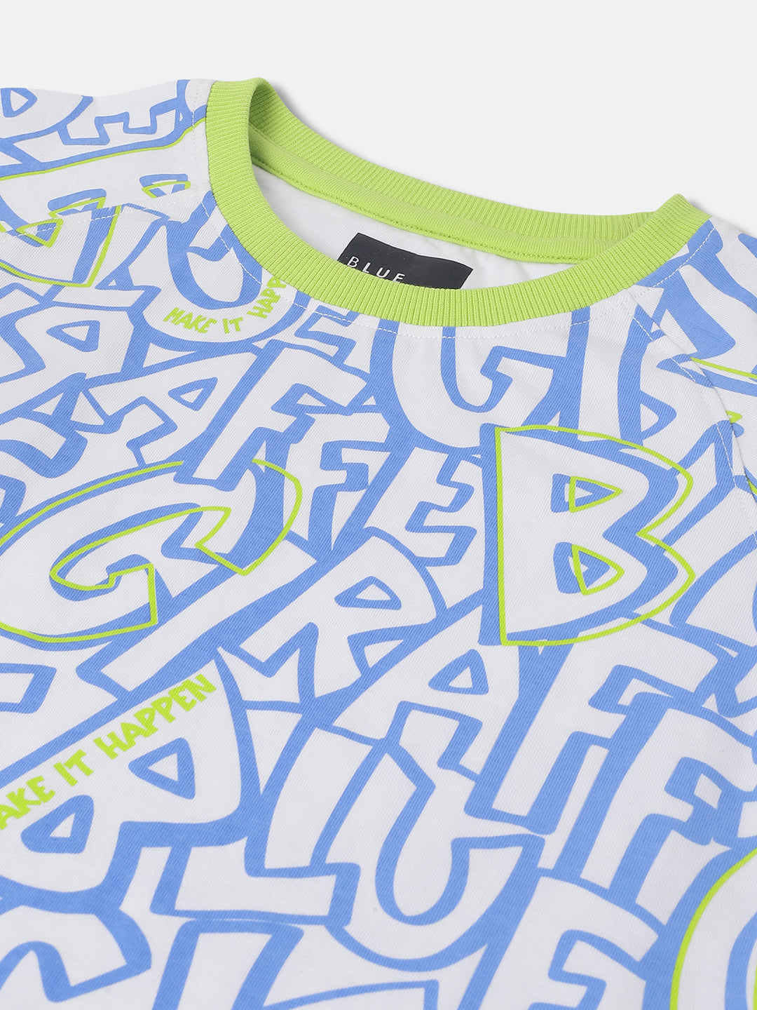 Blue Giraffe Boys White Printed Round Neck Short Sleeves Tshirt