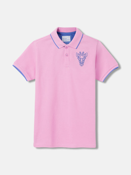 Blue Giraffe Boys Pink Solid Polo Collar Short Sleeves T-Shirt