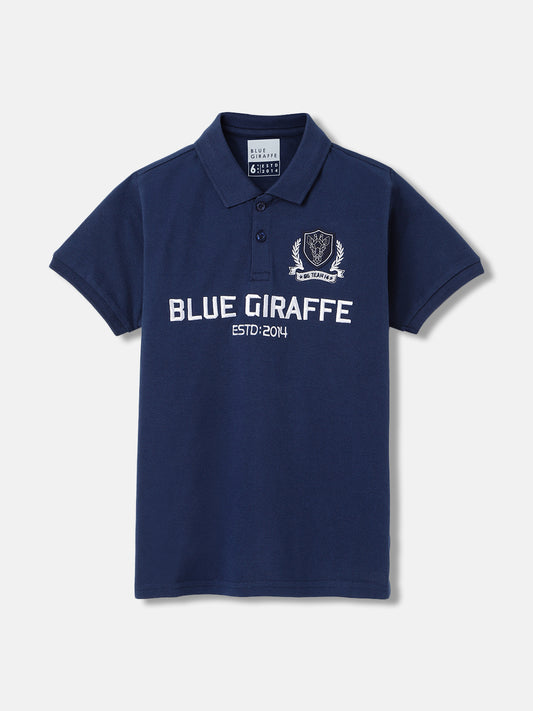 Blue Giraffe Boys Navy Blue Solid Polo Collar Short Sleeves T-Shirt