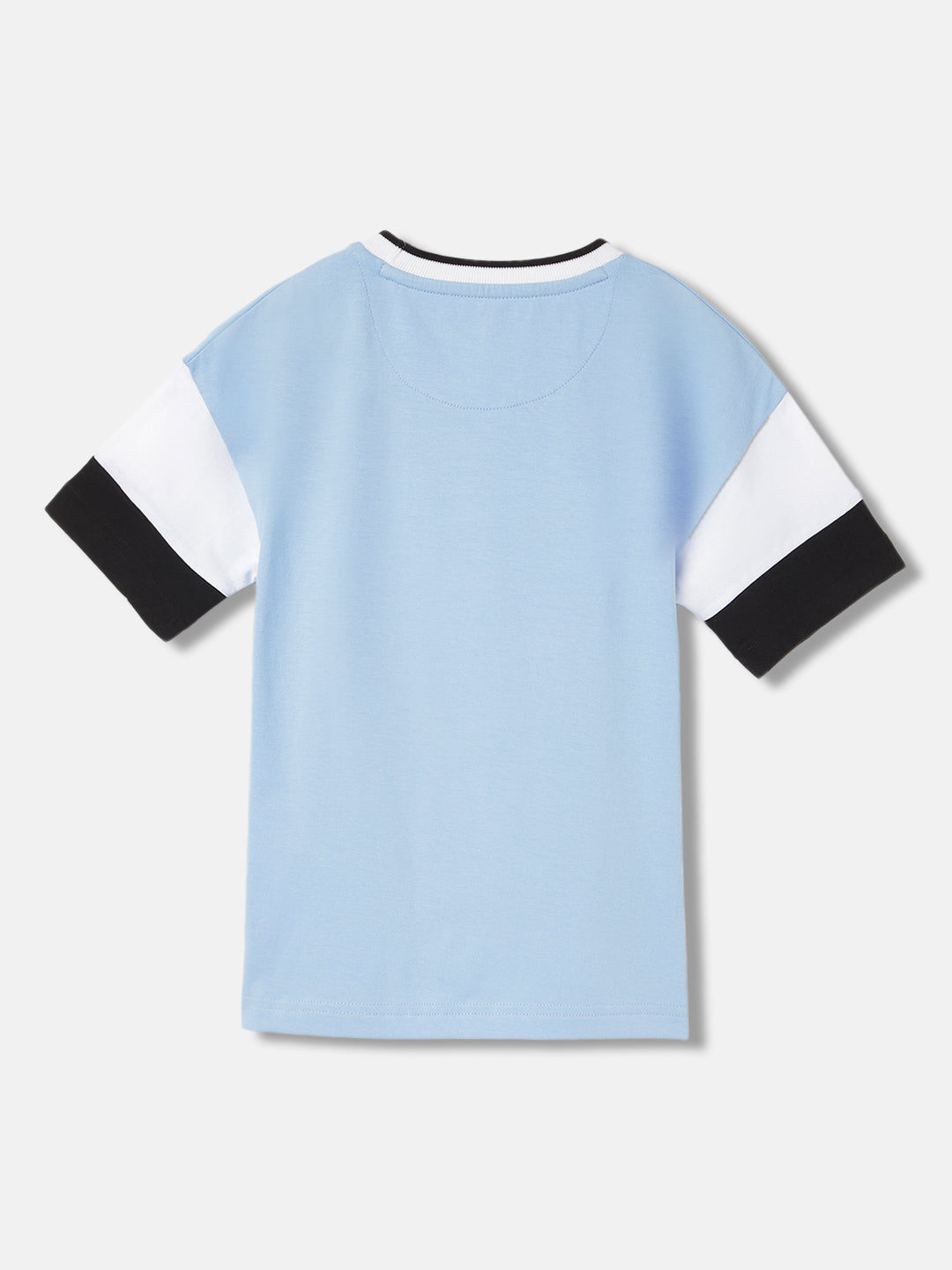 Blue Giraffe Boys Blue Colour Blocked Round Neck Short Sleeves T-Shirt