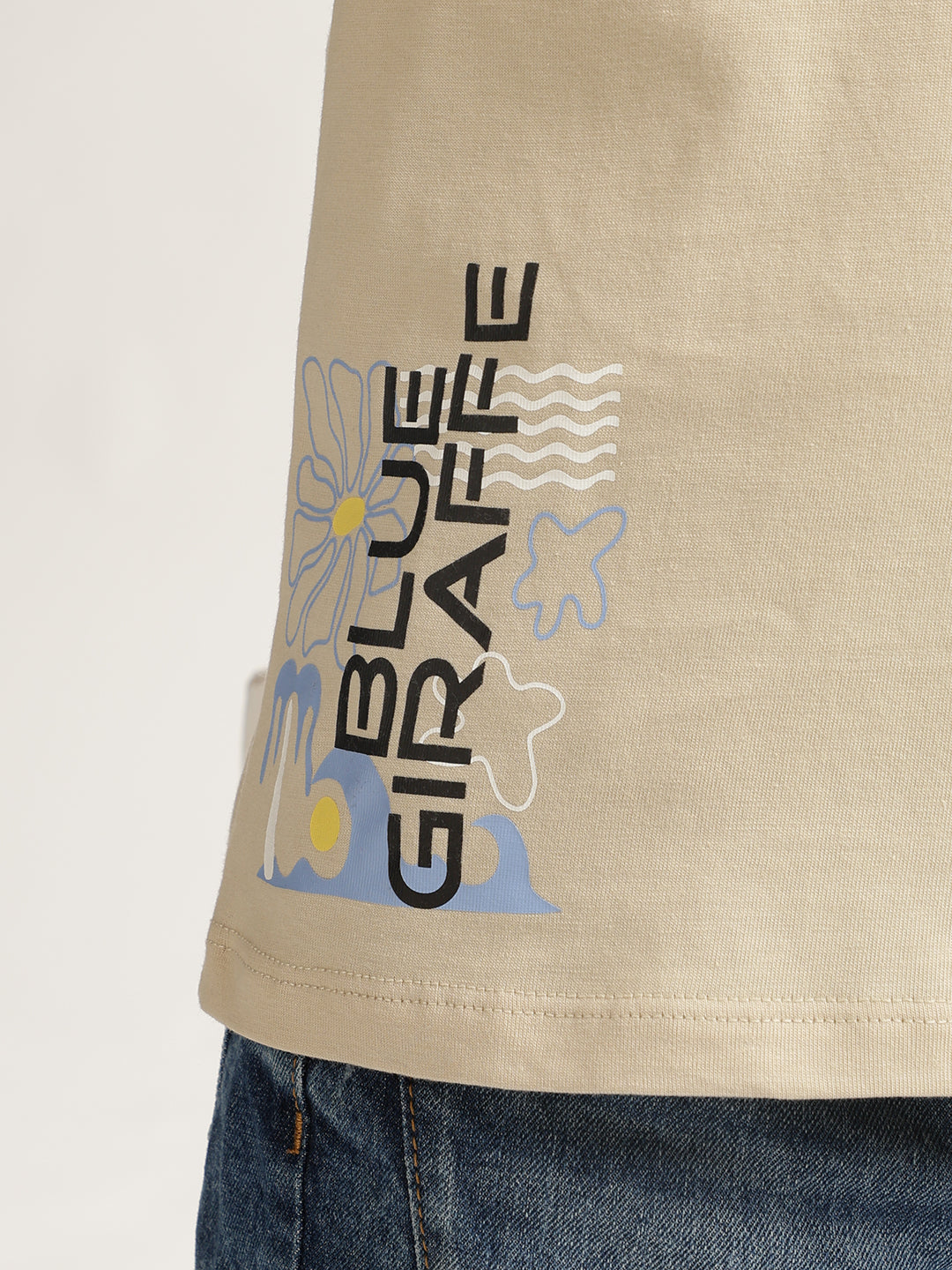 Blue Giraffe Boys Beige Solid Round Neck Short Sleeves Tshirt