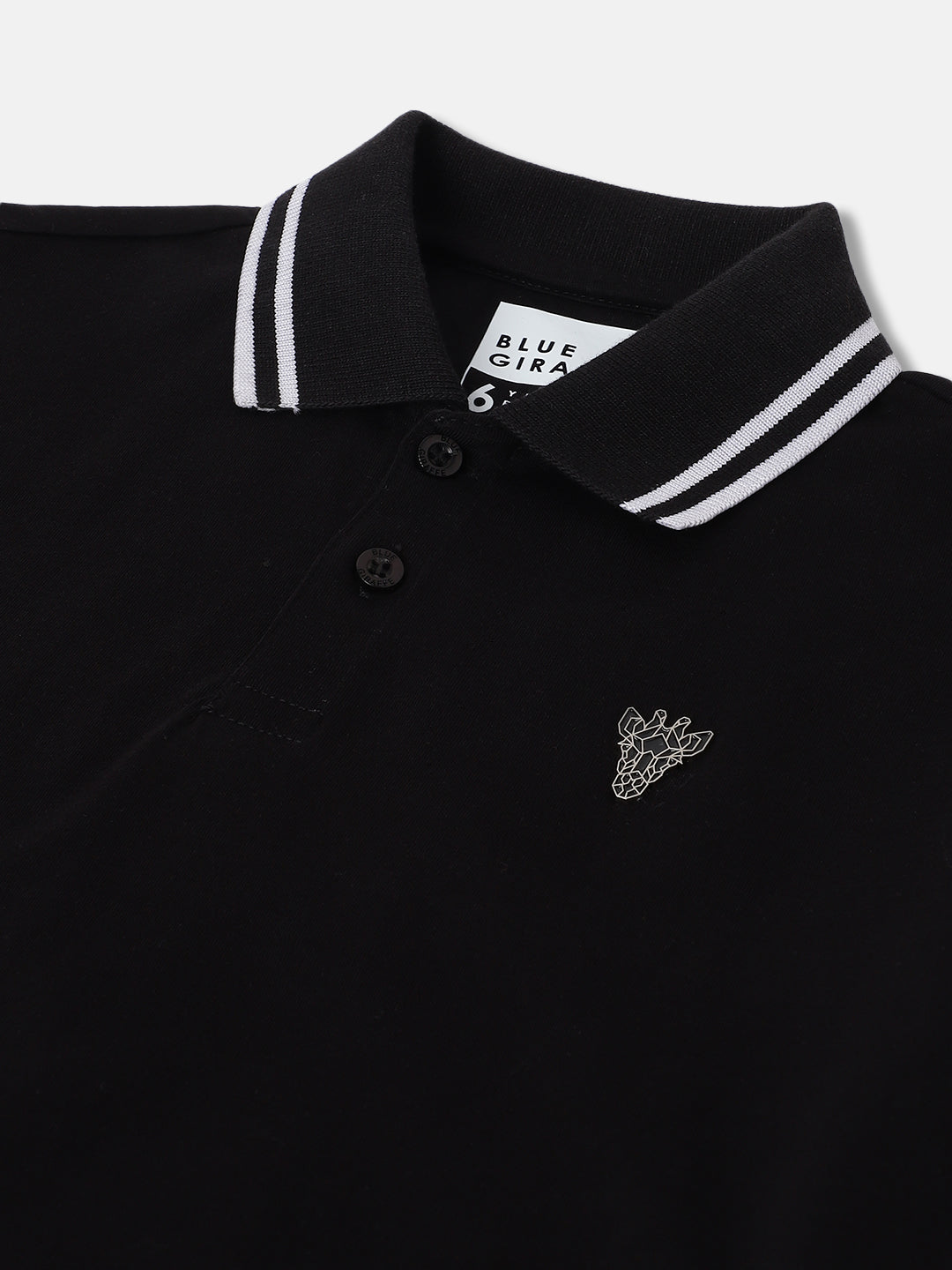 Blue Giraffe Boys Black Solid Polo Collar Short Sleeves Tshirt