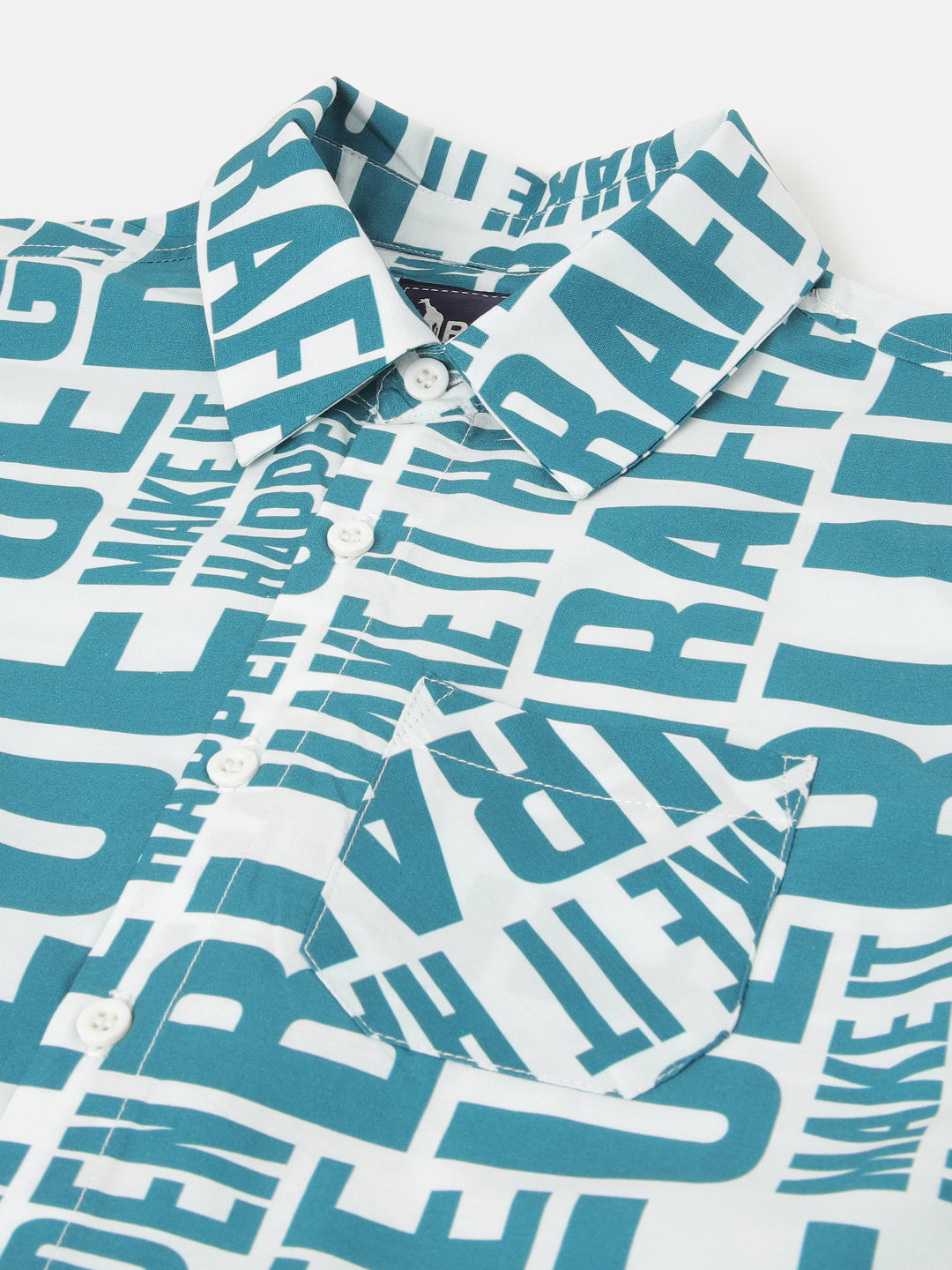 Blue Giraffe Boys White Printed Spread Collar Short Sleeves Shirt