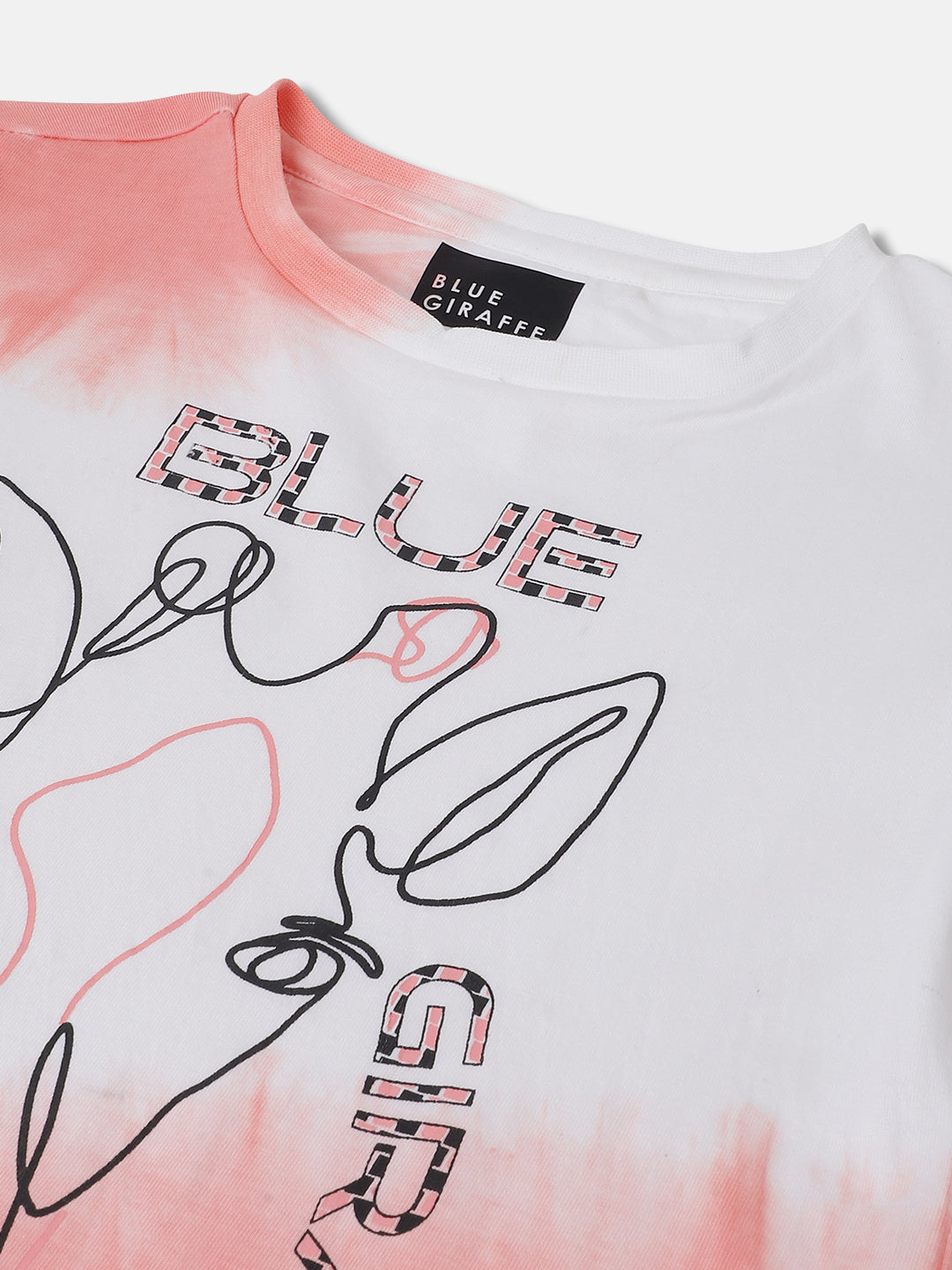 Blue Giraffe Boys Peach Printed Round Neck Short Sleeves Tshirt