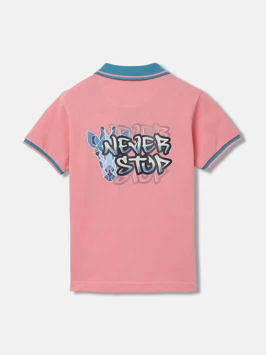 Blue Giraffe Boys Peach Solid Polo Collar Short Sleeves Tshirt