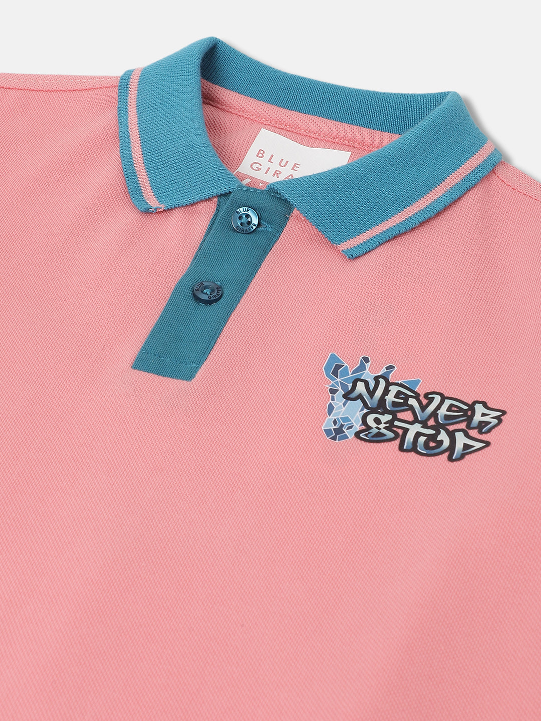 Blue Giraffe Boys Peach Solid Polo Collar Short Sleeves Tshirt