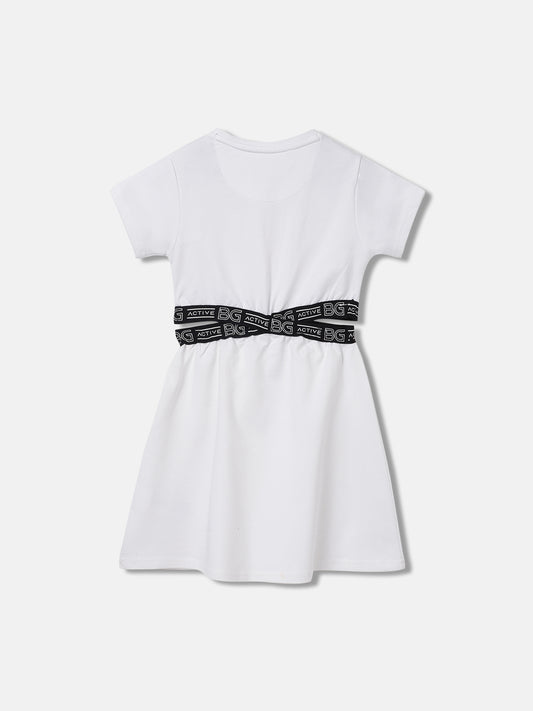 Blue Giraffe Girls White Printed Round Neck Short Sleeves Dress