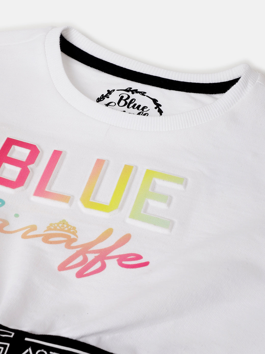 Blue Giraffe Girls White Printed Round Neck Short Sleeves Dress