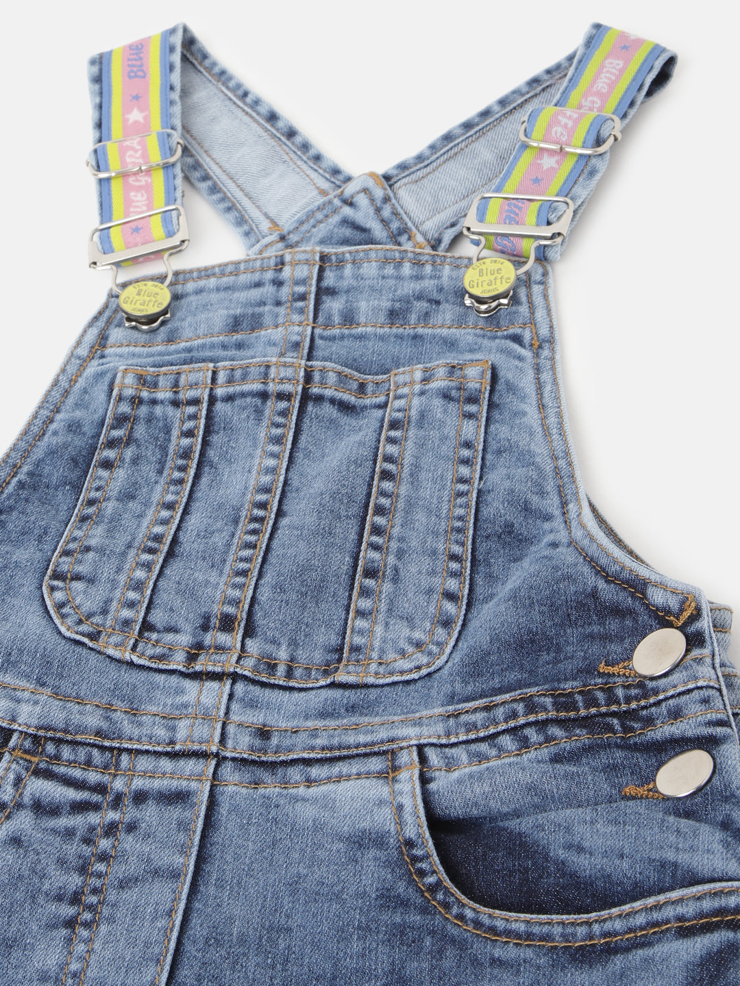 Blue Giraffe Girls Blue Solid Shoulder Straps Sleeveless Jumpsuit