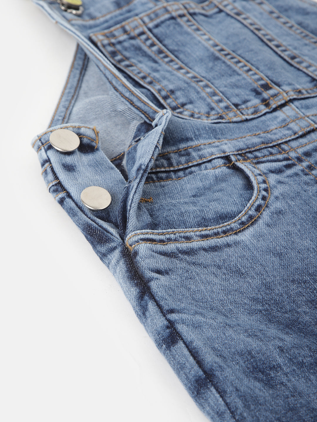 Blue Giraffe Girls Blue Solid Shoulder Straps Sleeveless Jumpsuit