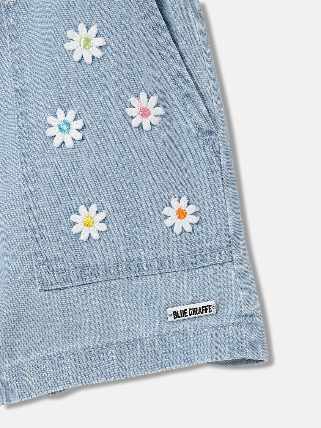 Blue Giraffe Girls Blue Solid Regular Fit Mid-Rise Shorts