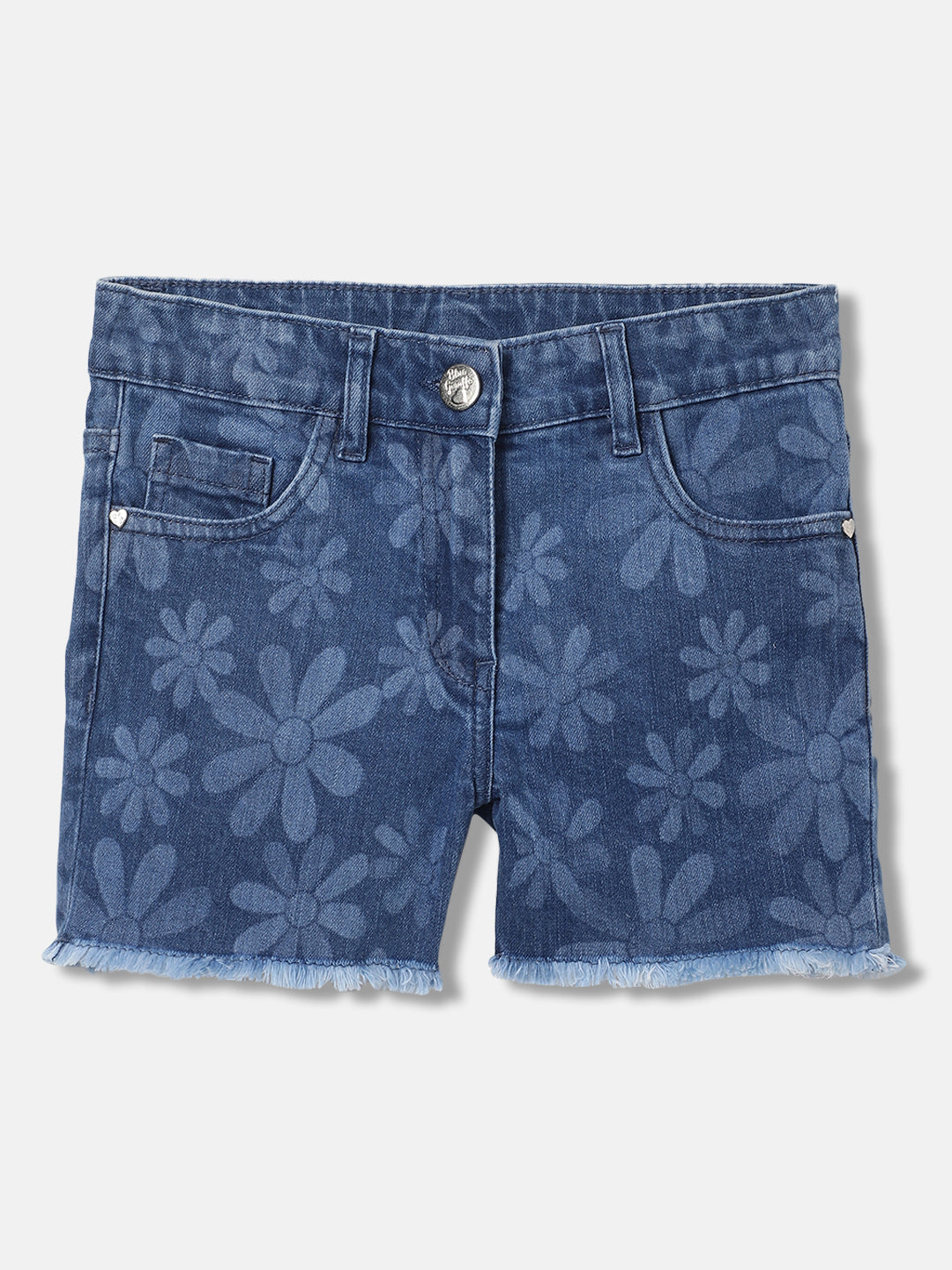 Blue Giraffe Girls Blue Printed Regular Fit Mid-Rise Shorts