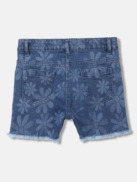 Blue Giraffe Girls Blue Printed Regular Fit Mid-Rise Shorts