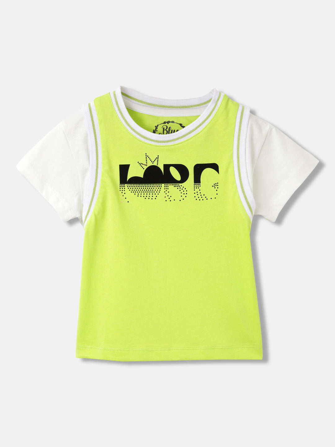 Blue Giraffe Girls Green Solid Round Neck Short Sleeves Tshirt