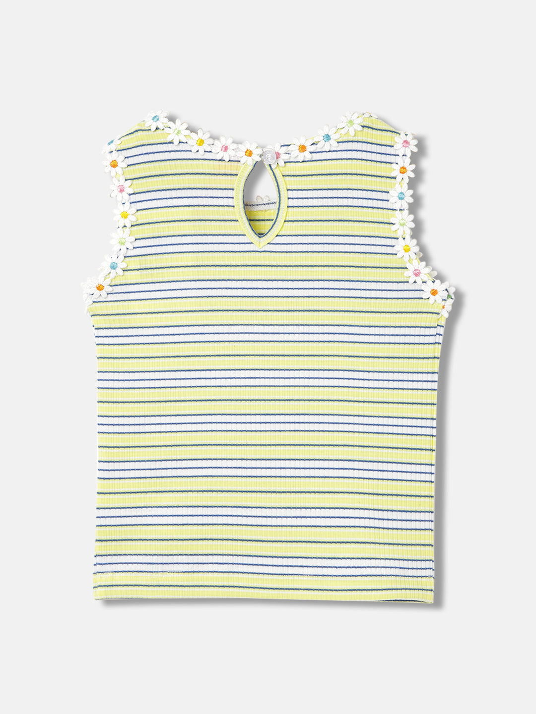 Blue Giraffe Girls Yellow Striped Round Neck Sleeveless Top