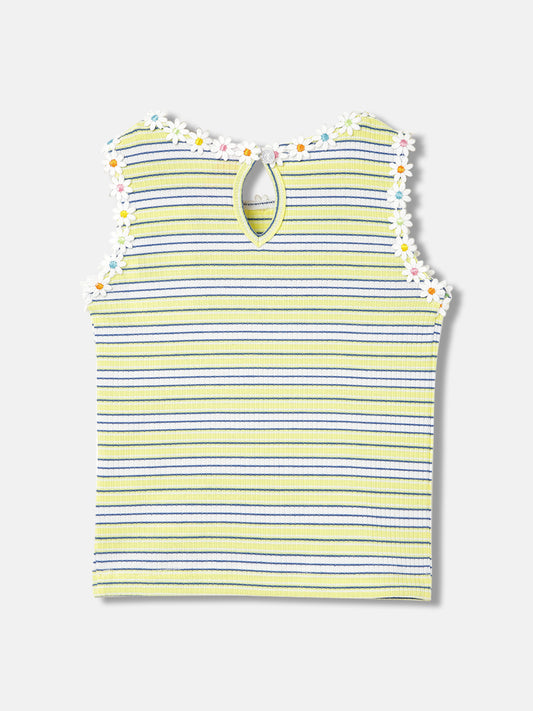 Blue Giraffe Girls Yellow Striped Round Neck Sleeveless Top