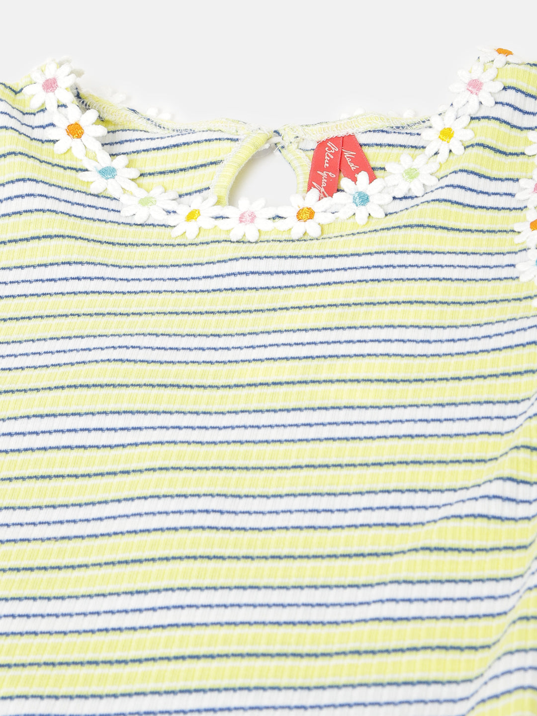 Blue Giraffe Girls Yellow Striped Round Neck Sleeveless Top