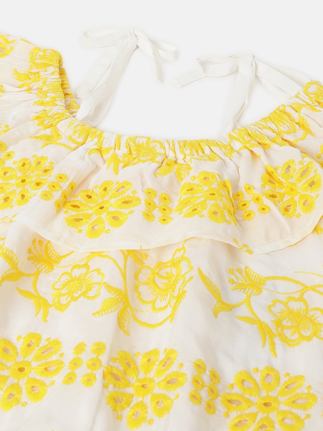 Blue Giraffe Girls White Embroidered Shoulder Straps Shoulder Straps Playsuit