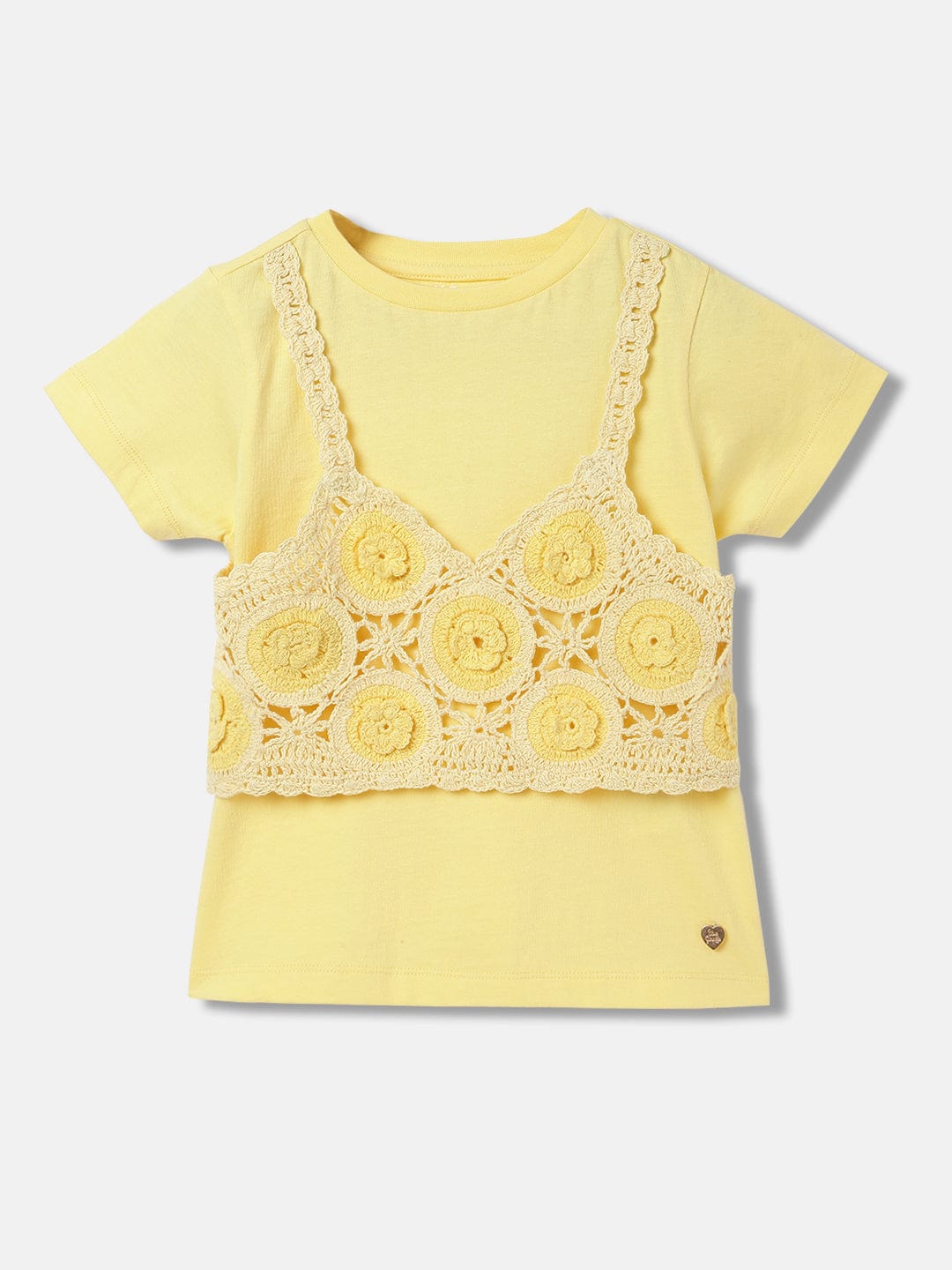Blue Giraffe Girls Yellow Round Neck Tshirt