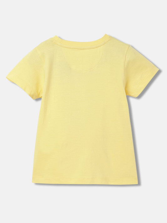 Blue Giraffe Girls Yellow Round Neck Tshirt