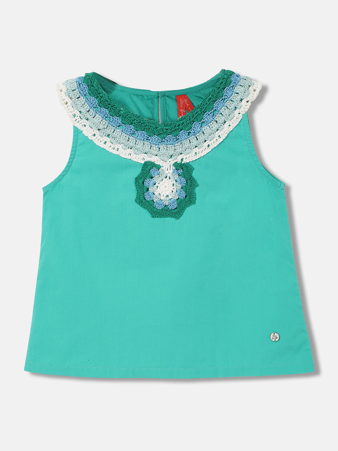 Blue Giraffe Girls Green Solid Round Neck Sleeveless Top