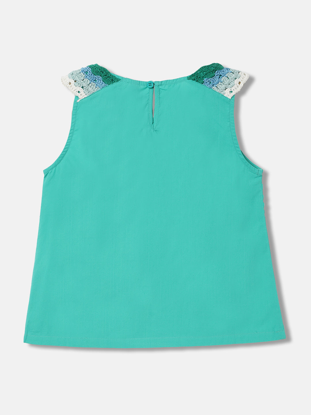Blue Giraffe Girls Green Solid Round Neck Sleeveless Top