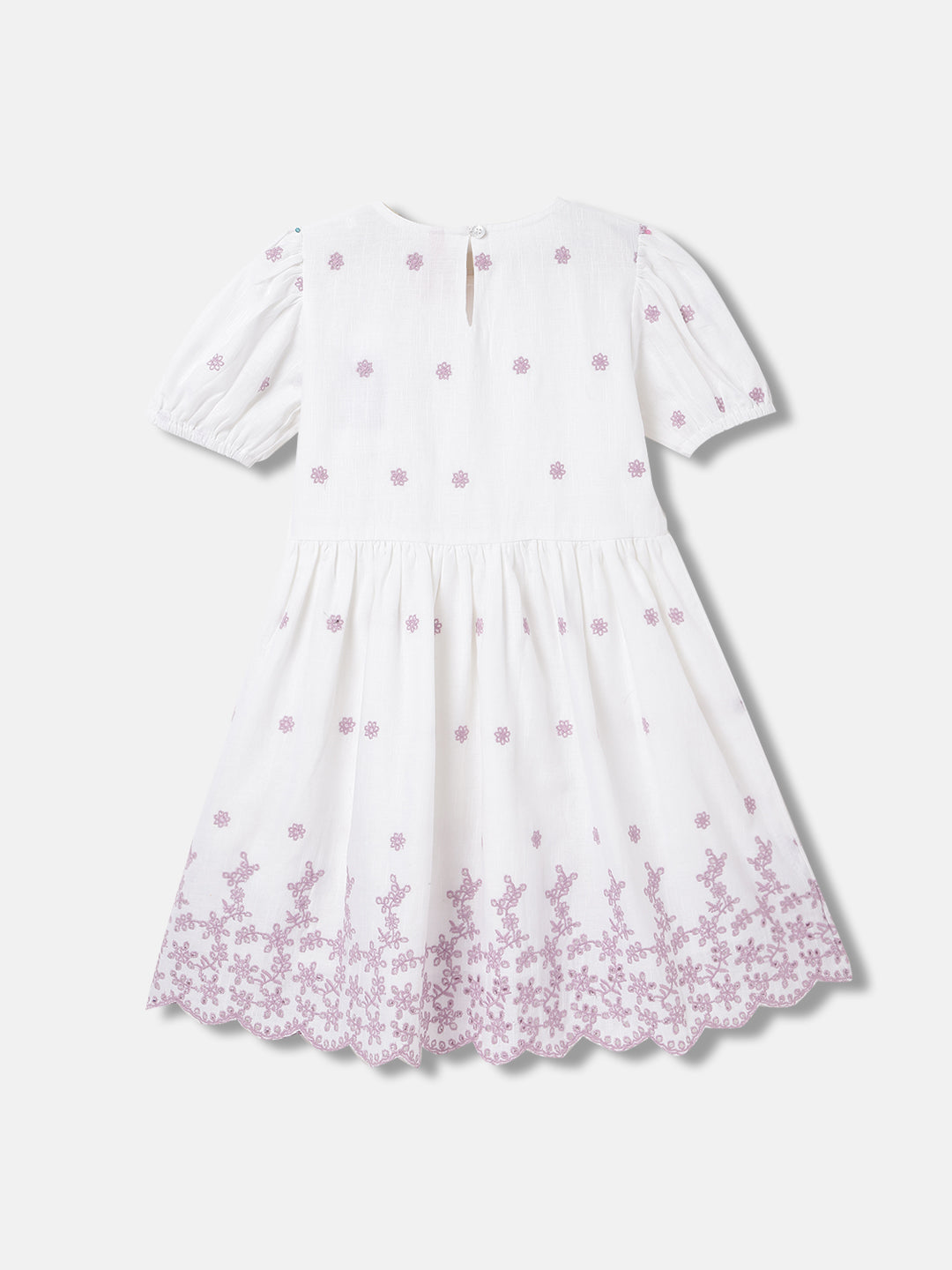 Blue Giraffe Girls White Embroidered Round Neck Short Sleeves Dress