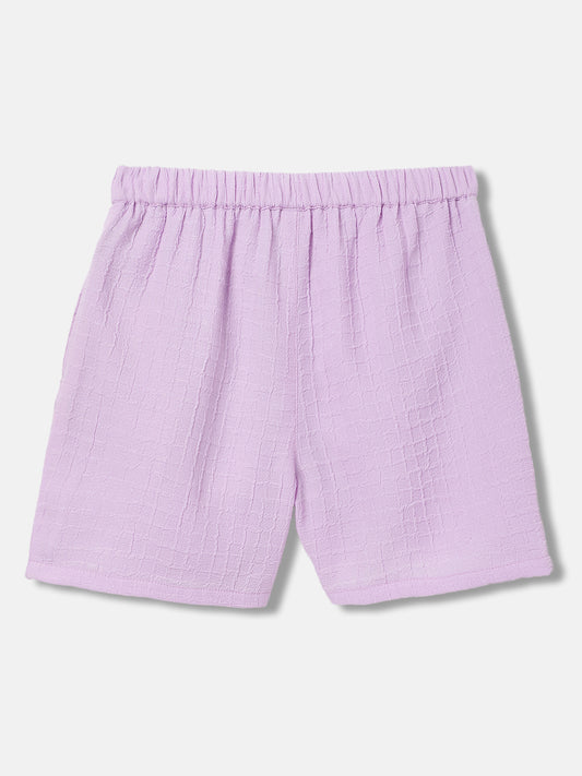 Blue Giraffe Girls Purple Solid Regular Fit Mid-Rise Shorts