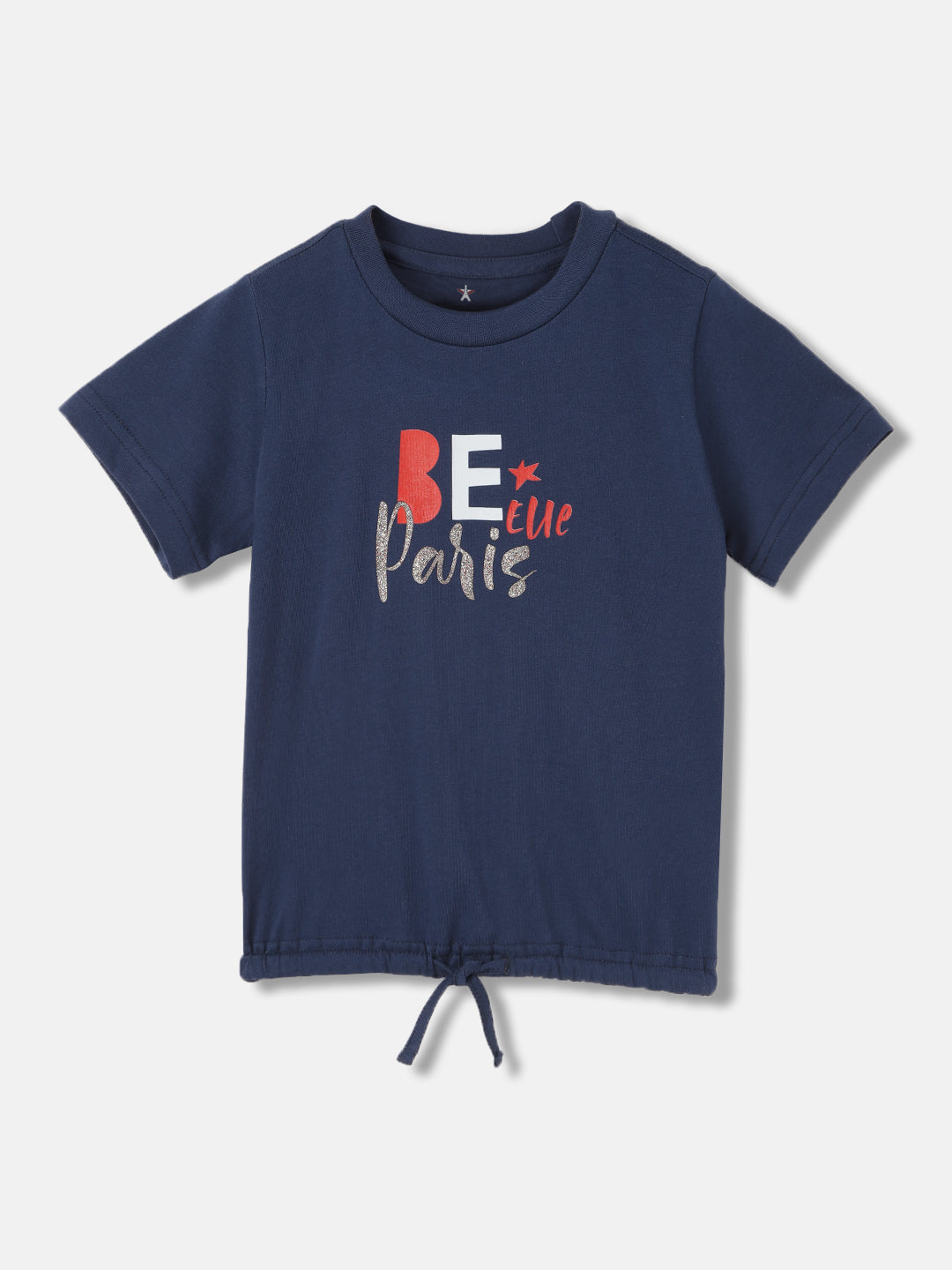 Elle Girls Navy Blue Solid Round Neck Short Sleeves Tshirt
