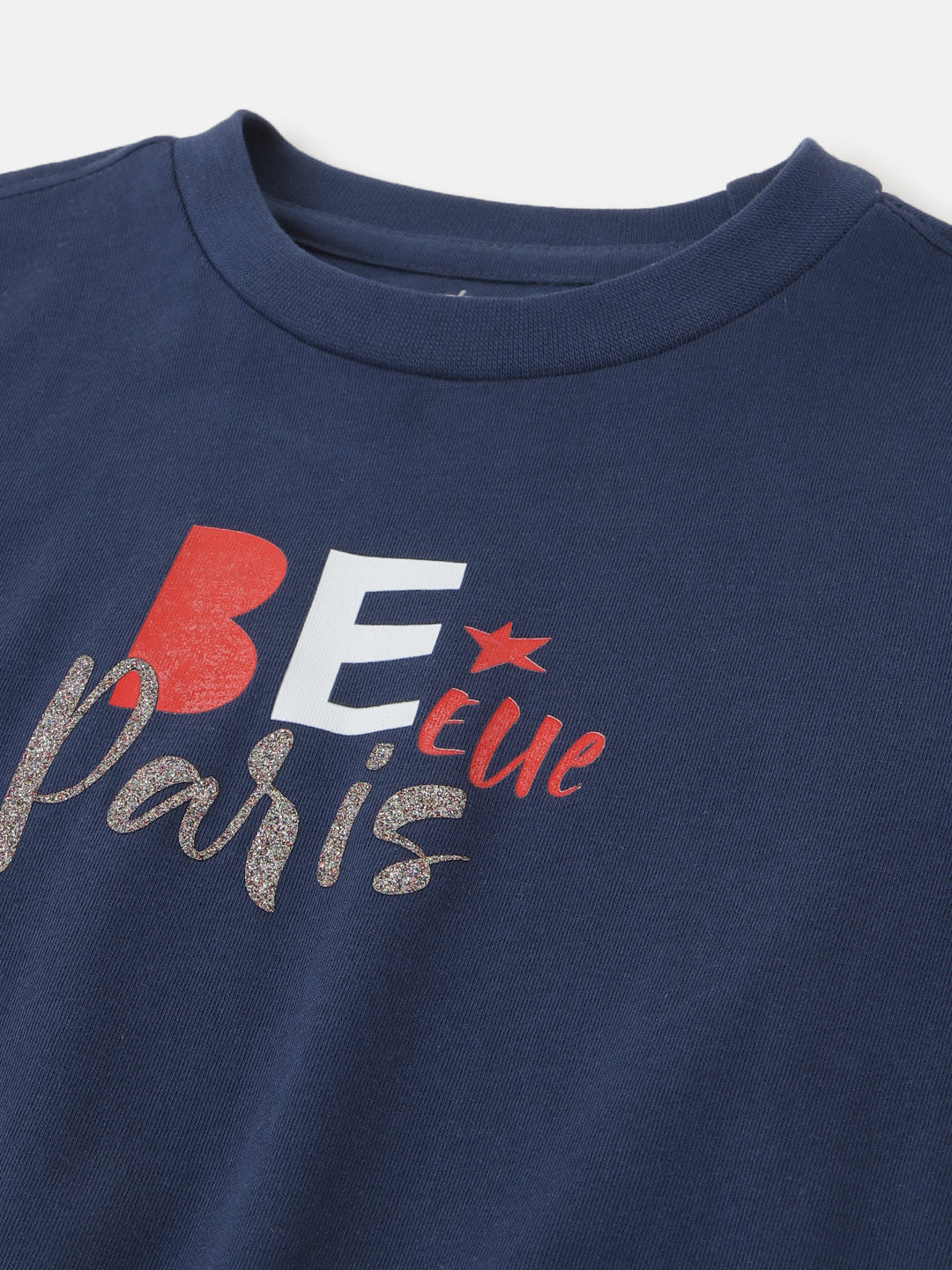 Elle Girls Navy Blue Solid Round Neck Short Sleeves Tshirt