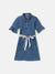 Elle Kids Girls Blue Printed Shirt Collar Short Sleeves Dress