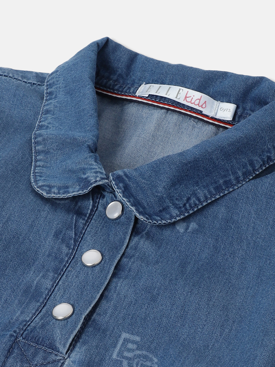 Elle Kids Girls Blue Printed Shirt Collar Short Sleeves Dress